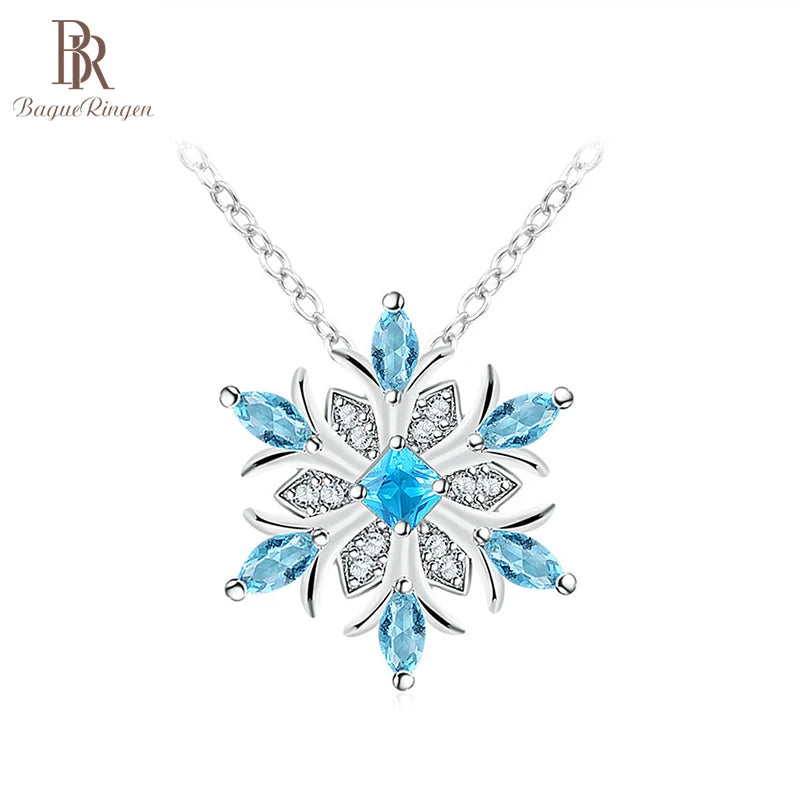 Snowflake Necklace Silver Jewelry Gemstones Christmas Gift