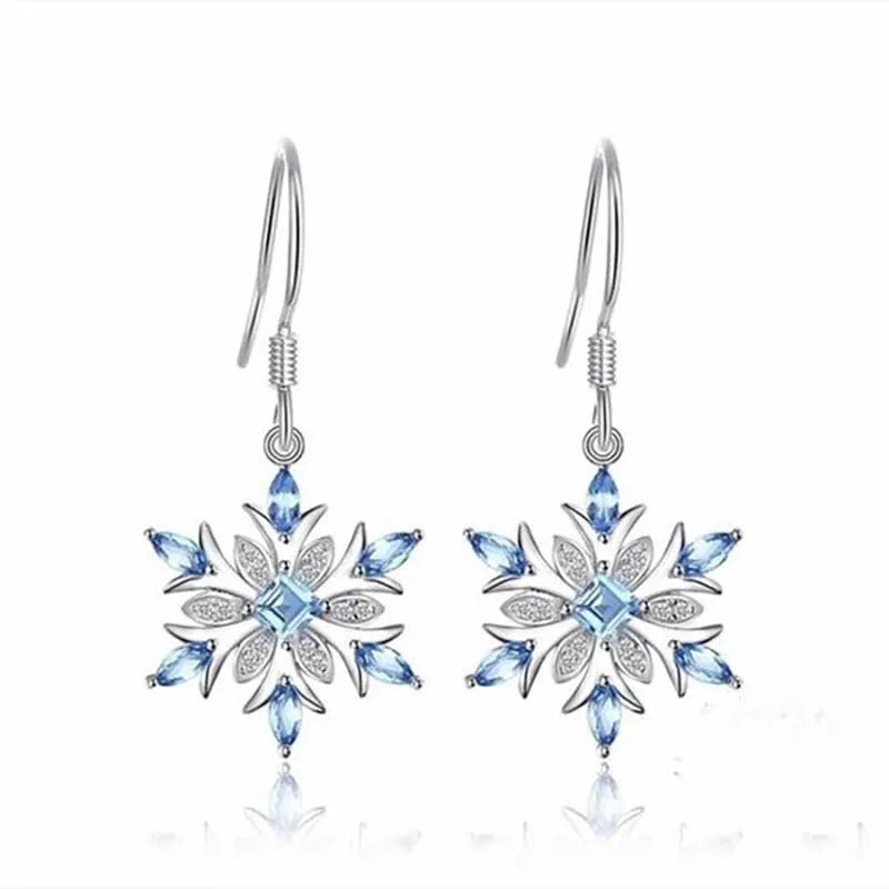 Aquamarine Snowflake Ear Drops Gemstones Party Earrings for Women
