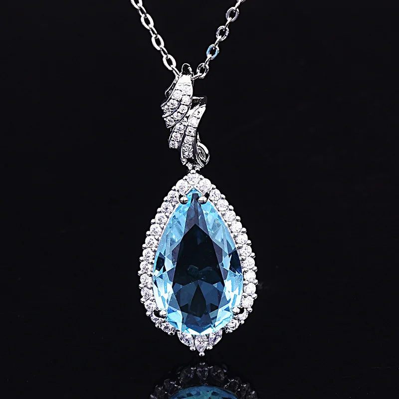 Water Drop Gemstone Pendant Necklace for Women