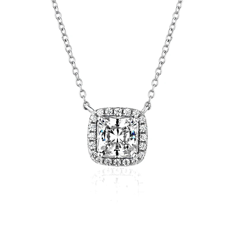 925 Silver Square Pendant Necklace with High Carbon Diamond for Wedding