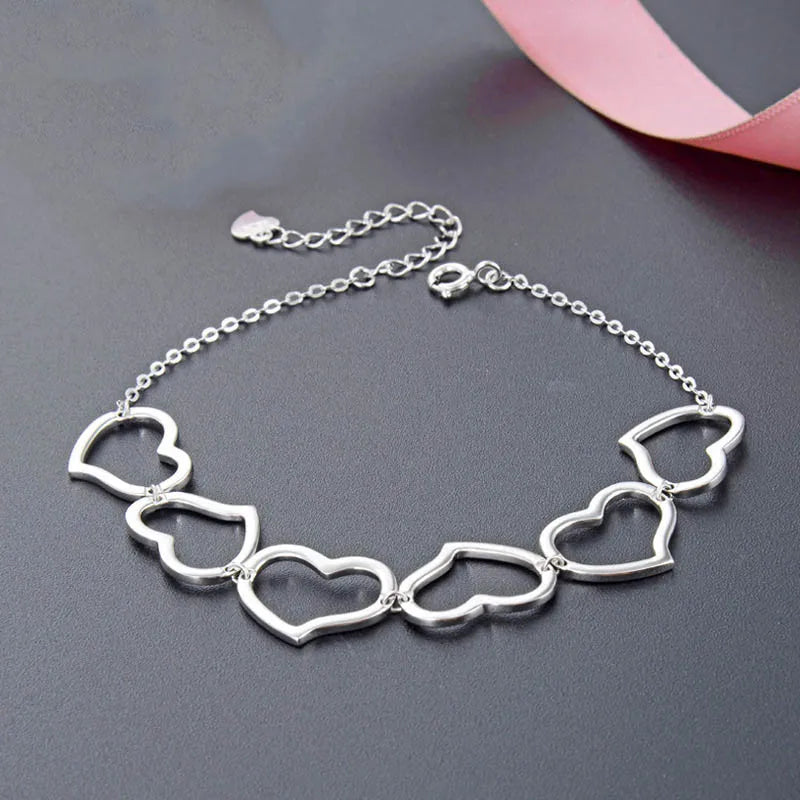 Hollow Heart Bracelet Sterling Silver 925 Jewelry Anniversary Girl