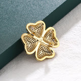 Blue/Green Glass Flower Brooch Pin with Zircon Detailing