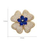 Blue/Green Glass Flower Brooch Pin with Zircon Detailing