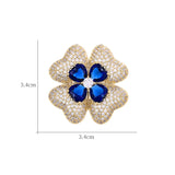 BQD 2-Layer 4 Leaf Plant Brooch Pins Green/Blue/Gold/White Flower Brooch