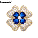 BQD 2-Layer 4 Leaf Plant Brooch Pins Green/Blue/Gold/White Flower Brooch