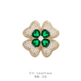 BQD 2-Layer 4 Leaf Plant Brooch Pins Green/Blue/Gold/White Flower Brooch