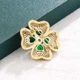 BQD 2-Layer 4 Leaf Plant Brooch Pins Green/Blue/Gold/White Flower Brooch