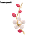 Cubic Zircon Winter Plum Flowers Brooches Gold/White Enamel Plant Brooches