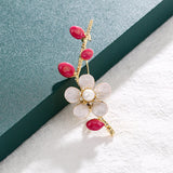 Cubic Zircon Winter Plum Flowers Brooches Gold/White Enamel Plant Brooches