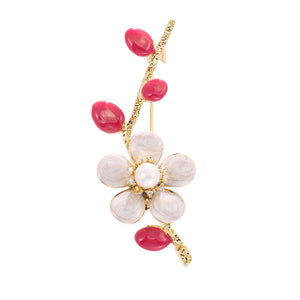Cubic Zircon Winter Plum Flowers Brooches Gold/White Enamel Plant Brooches