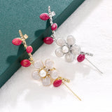 Cubic Zircon Winter Plum Flowers Brooches Gold/White Enamel Plant Brooches
