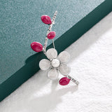 Cubic Zircon Winter Plum Flowers Brooches Gold/White Enamel Plant Brooches