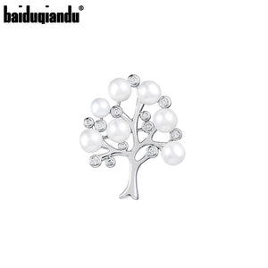 Baiduqiandu Cubic Zircon and Simulated Pearls Tree Brooch Pin