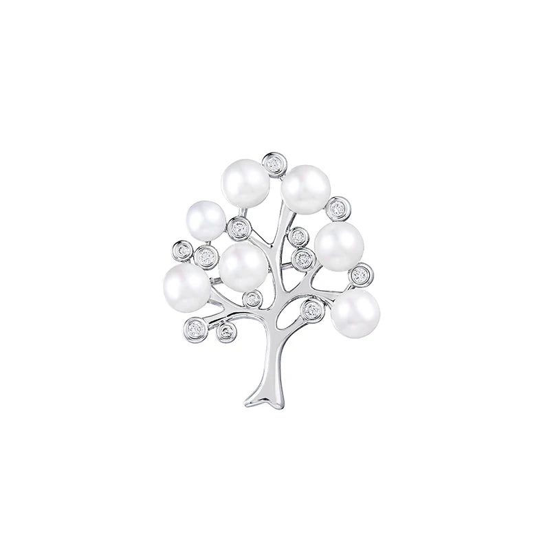 Baiduqiandu Cubic Zircon and Simulated Pearls Tree Brooch Pin