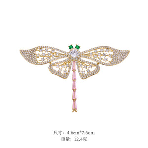 CZ Flying Dragonfly Brooch Green/Pink/White/Gold Insect Animal