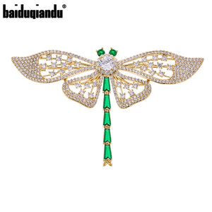 CZ Flying Dragonfly Brooch Green/Pink/White/Gold Insect Animal
