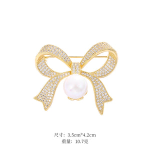 Baiduqiandu Women Bow Brooches with Pearl White Cubic Zircon