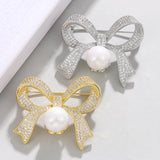 Baiduqiandu Women Bow Brooches with Pearl White Cubic Zircon