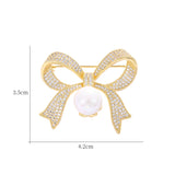 Baiduqiandu Women Bow Brooches with Pearl White Cubic Zircon