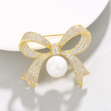 Baiduqiandu Women Bow Brooches with Pearl White Cubic Zircon