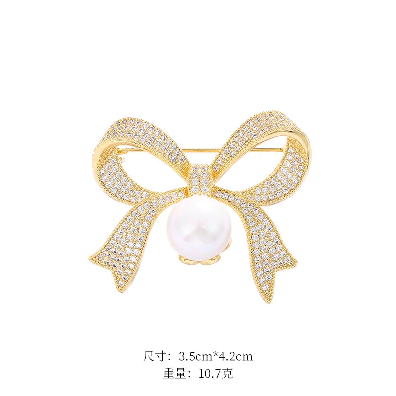 Baiduqiandu Women Bow Brooches with Pearl White Cubic Zircon