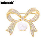 Baiduqiandu Women Bow Brooches with Pearl White Cubic Zircon