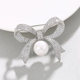 Baiduqiandu Women Bow Brooches with Pearl White Cubic Zircon
