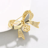 Baiduqiandu Women Bow Brooches with Pearl White Cubic Zircon