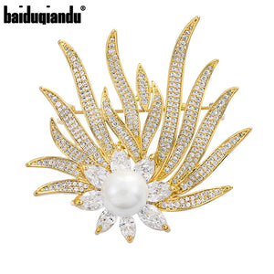 Baiduqiandu Women Men Brooches Pins CZ Cubic Zircon Flower Brooch