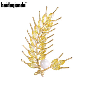 Baiduqiandu CZ Wheat Brooches Beauty Flower Pins