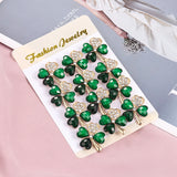 12 Crystal Green Leaf Brooch Lapel Pins Clothing Hijab Jewelry