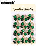 12 Crystal Green Leaf Brooch Lapel Pins Clothing Hijab Jewelry