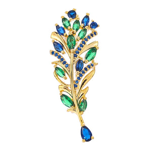 Colorful Feather Brooch CZ Leaf Plant Pin