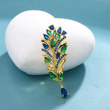 Colorful Feather Brooch CZ Leaf Plant Pin