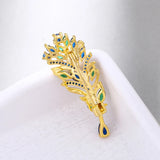 Colorful Feather Brooch CZ Leaf Plant Pin