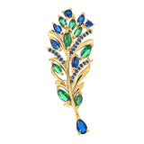 Colorful Feather Brooch CZ Leaf Plant Pin