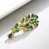 Colorful Feather Brooch CZ Leaf Plant Pin