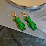 Green Bear Earrings Stainless Steel European American Personality