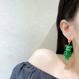 Green Bear Earrings Stainless Steel European American Personality