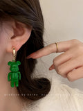 Green Bear Earrings Stainless Steel European American Personality