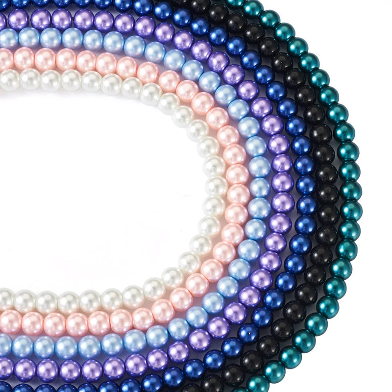 Pearlized Glass Pearl Round Bead 8~9mm for Jewelry Making DIY, 105Pcs/strand