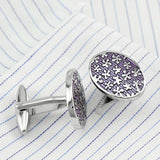 Purple Flower Enamel Cufflink Set for Men's Shirts
