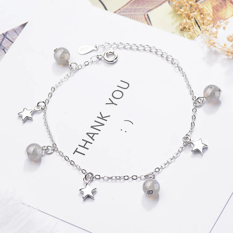 Strawberry Crystal Star Silver Bracelet for Women