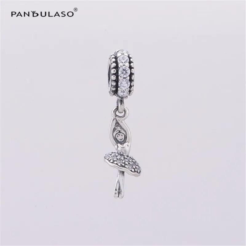 925 Silver Ballet Girl Dangle Charm Bead for Bracelets