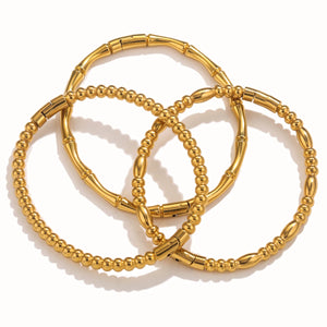 Bamboo Beads Punk Plated Bangles Stainless Steel Bracelet