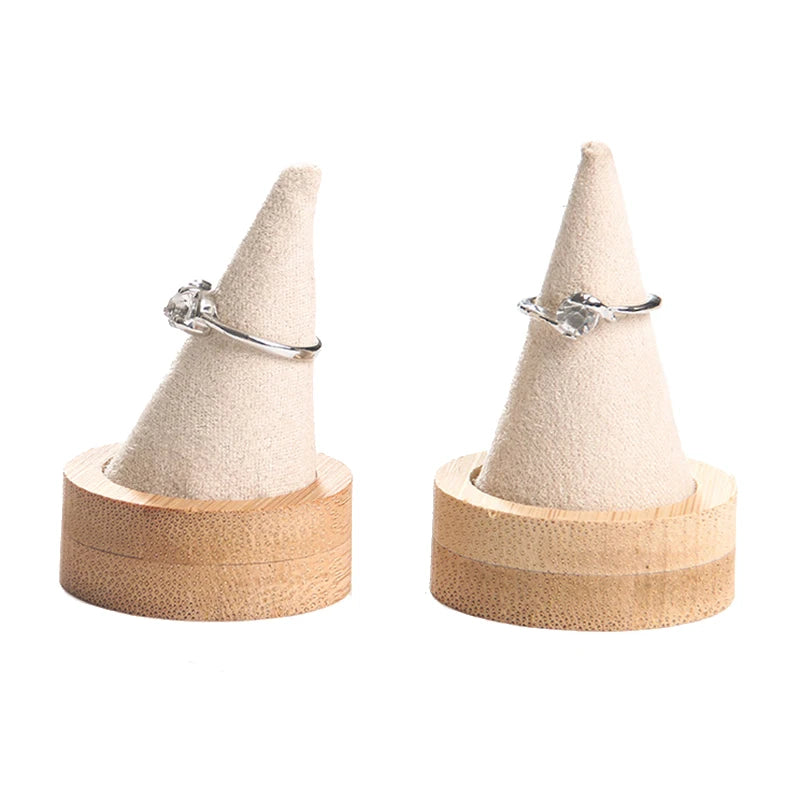 Bamboo Beige Fingertip Oblique Cone Ring Display Stand Case Ring Holder