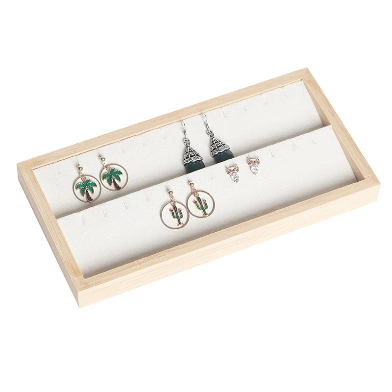 Bamboo Beige Earrings Holder Display Stand Tray Ear Stud Organizer Storage Tray