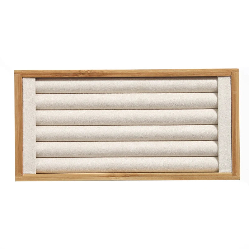 Bamboo Beige Jewelry Rings Display Holder Rack Stand Tray