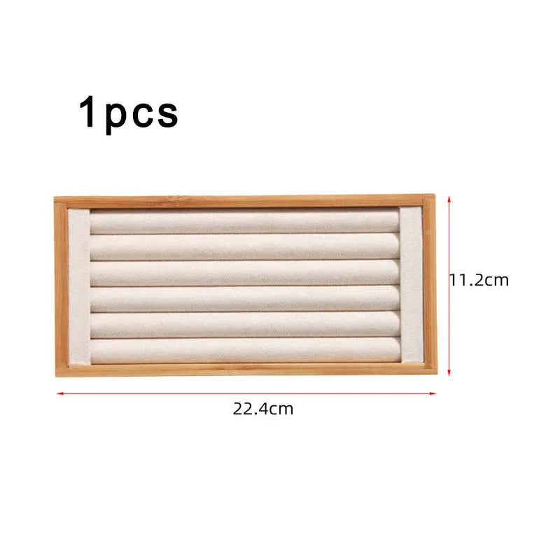 Bamboo Beige Ring Display Stand Tray Organizer Storage for Drawer