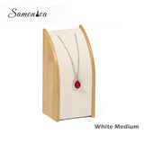 Bamboo Beige Velvet Jewelry Display Rack Necklace Pendant Organizer